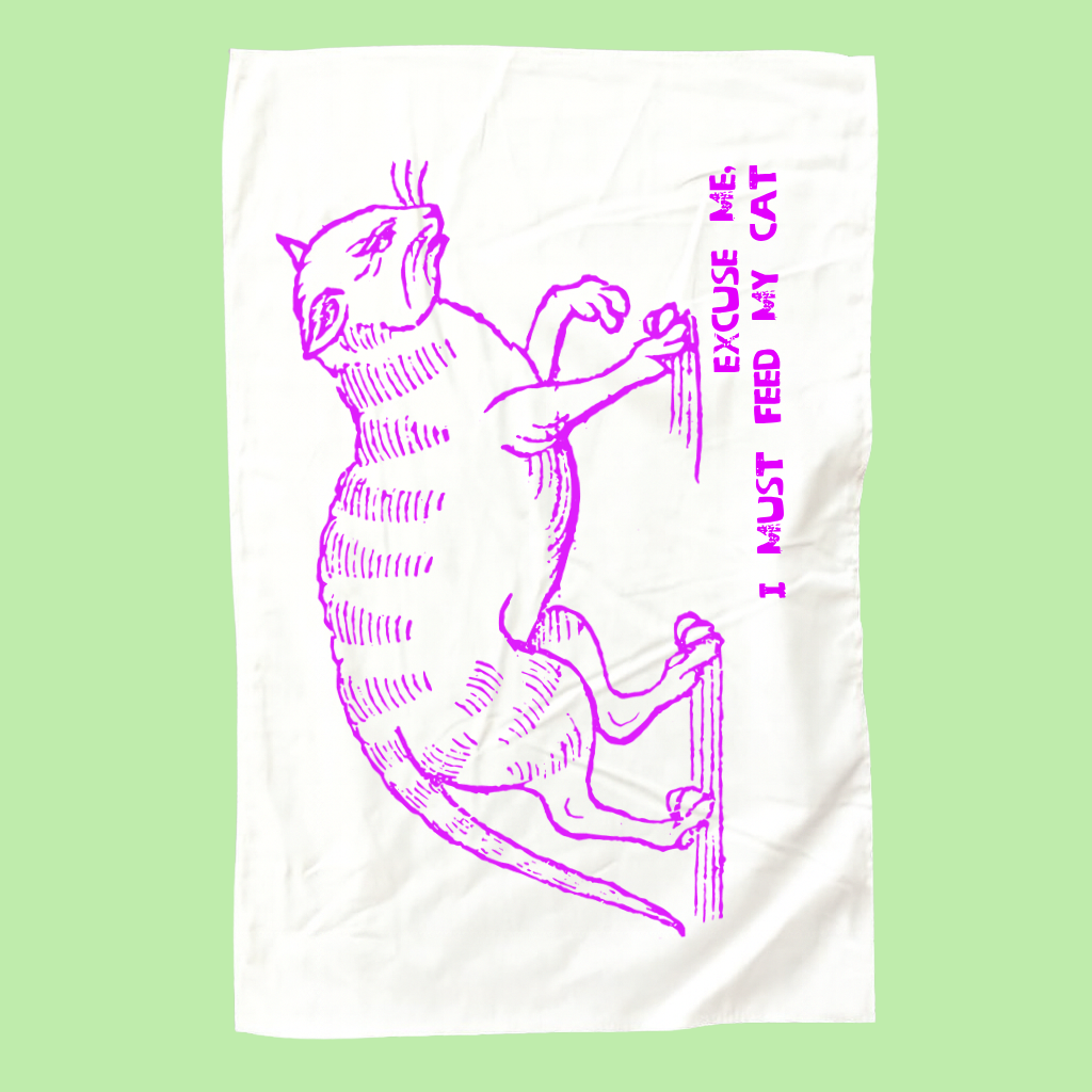 "I must feed my cat" white cotton tea towel - cotton - fthis
