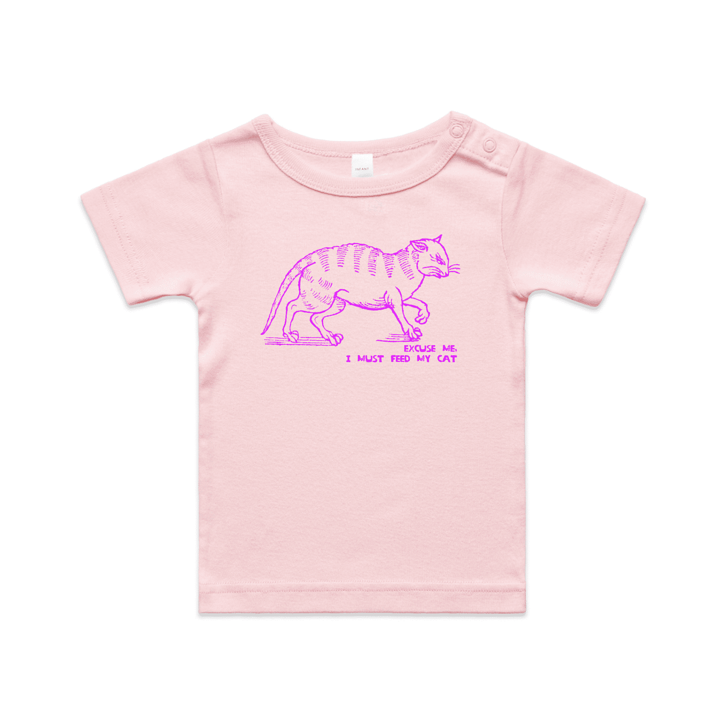 "I must feed my cat" baby t-shirt in pink - fthis