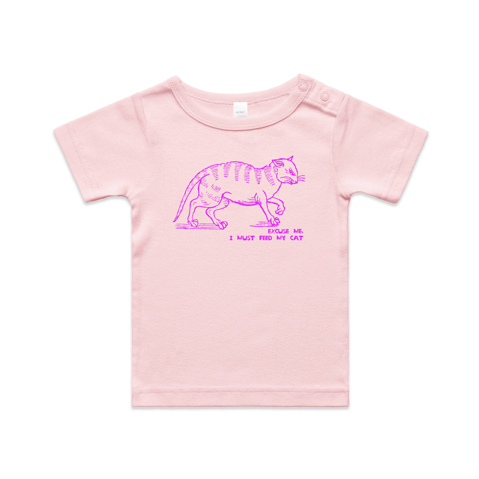 "I must feed my cat" baby t-shirt in pink - fthis