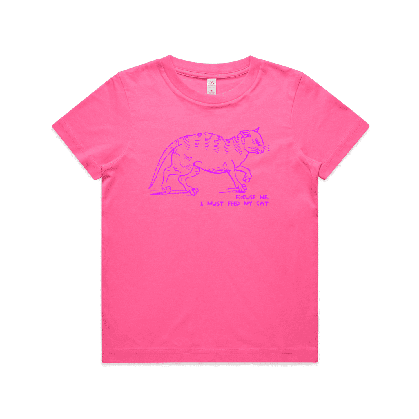 "I must feed my cat" childrens t-shirt in hot pink - fthis