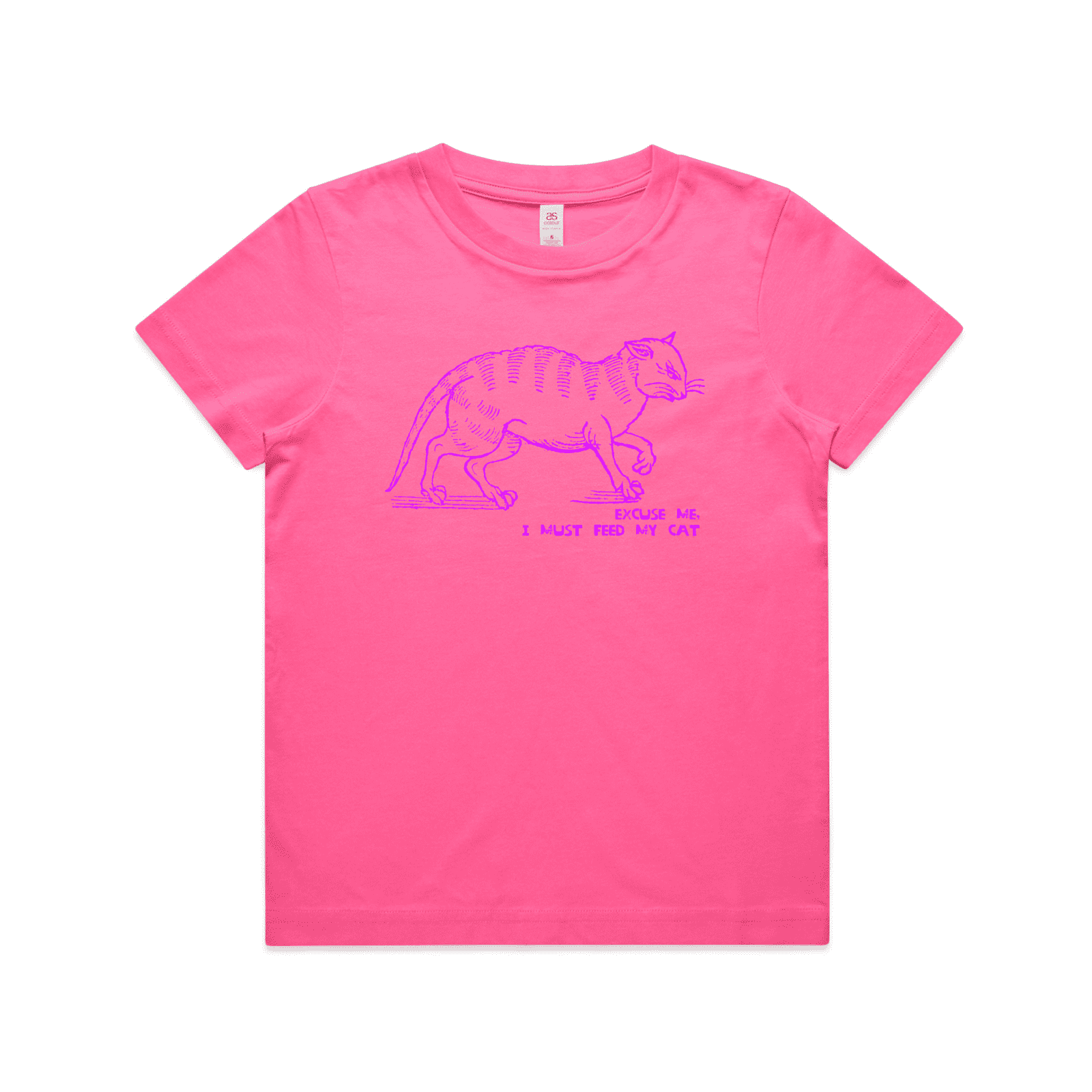 "I must feed my cat" childrens t-shirt in hot pink - fthis
