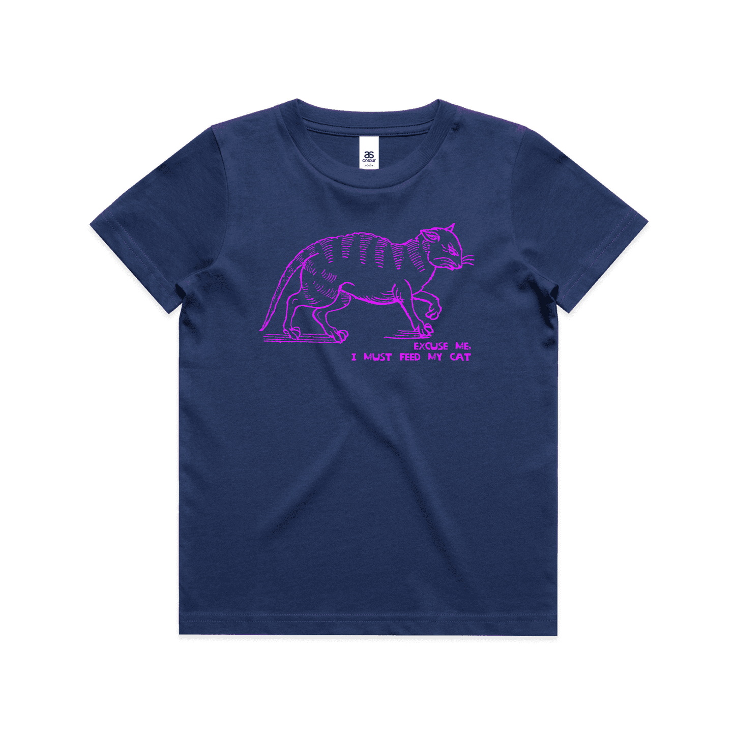 "I must feed my cat" childrens t-shirt in cobalt blue - fthis