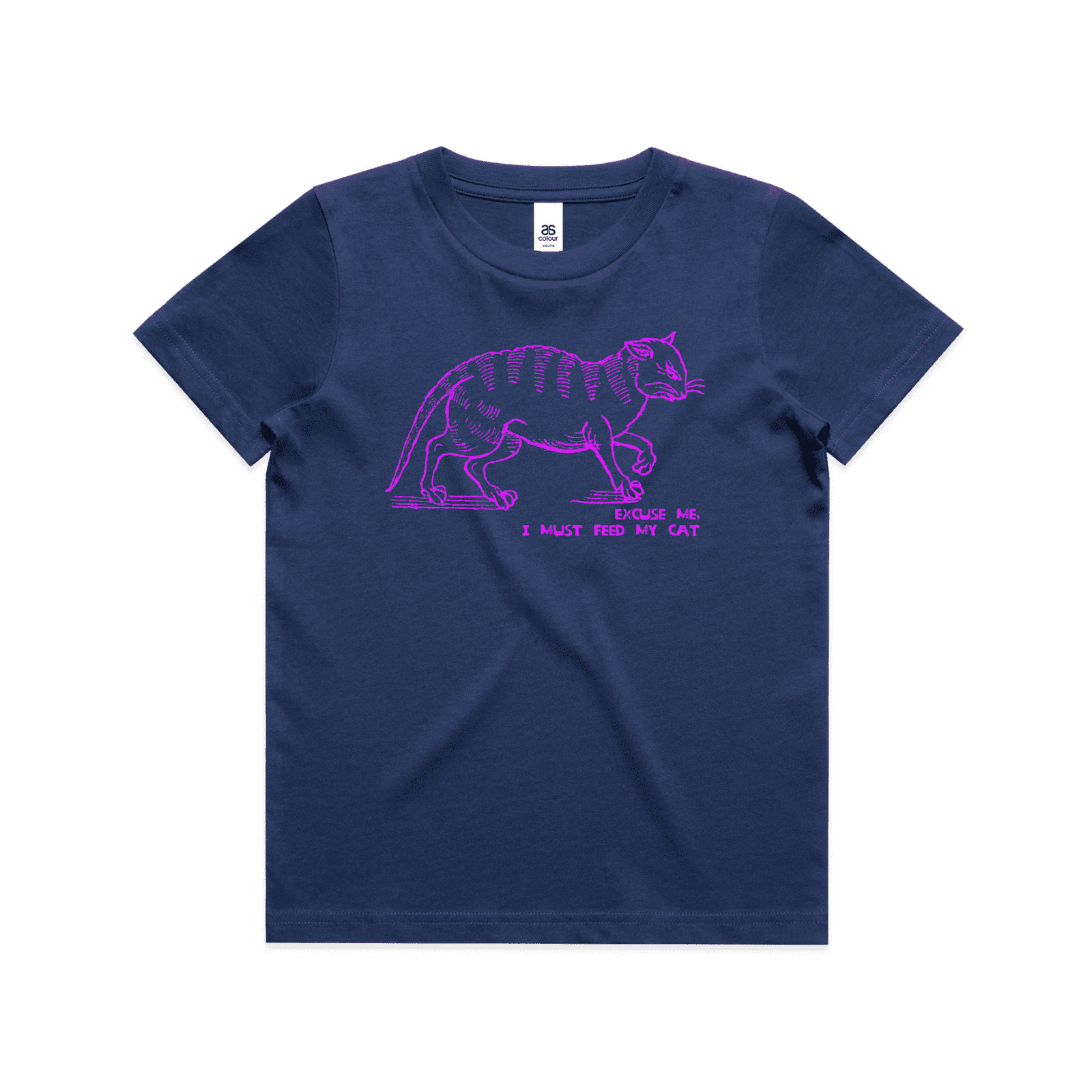 "I must feed my cat" childrens t-shirt in cobalt blue - fthis