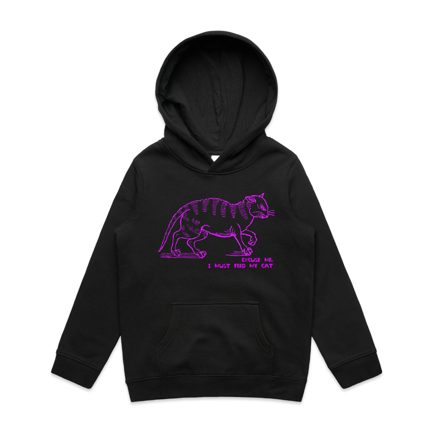 I must feed my cat vintage design kids hoodie in black — fthis