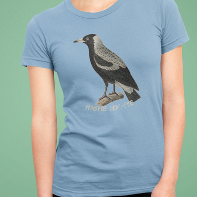 magpie side-eye | australian magpie graphic t-shirt