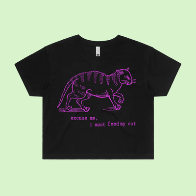 I must feed my cat - vintage tee - crop