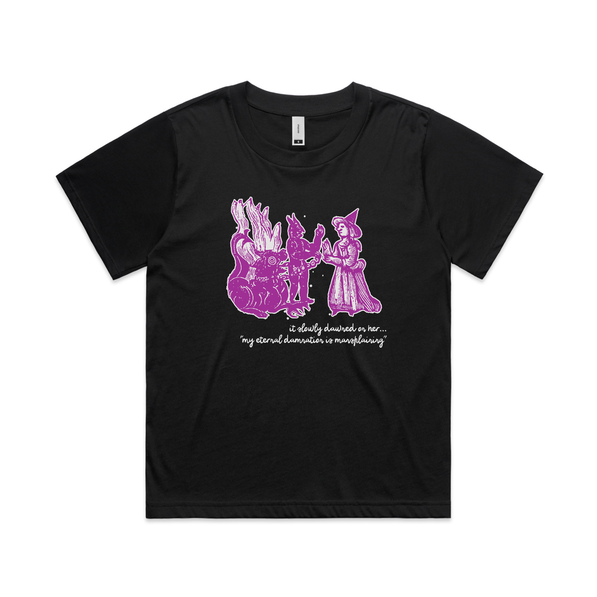 Damnation witch and devil feminist t-shirt in black, womens boxy fit — fthis