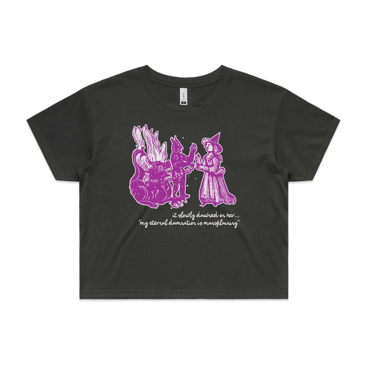 Damnation witch and devil feminist crop t-shirt in coal — fthis