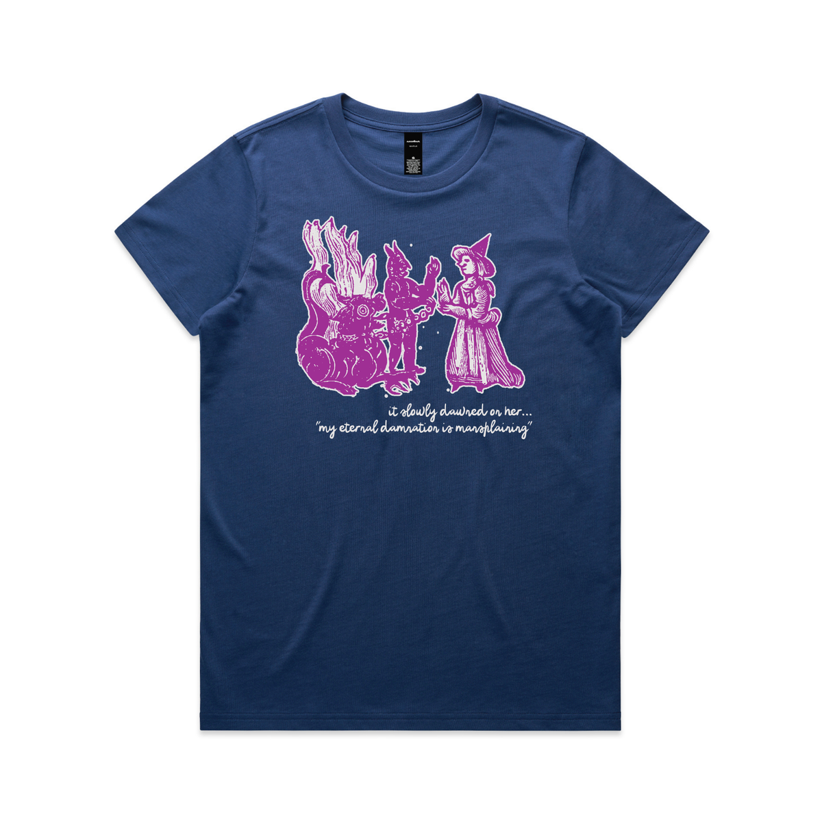 Damnation witch and devil feminist t-shirt in cobalt, womens fit — fthis