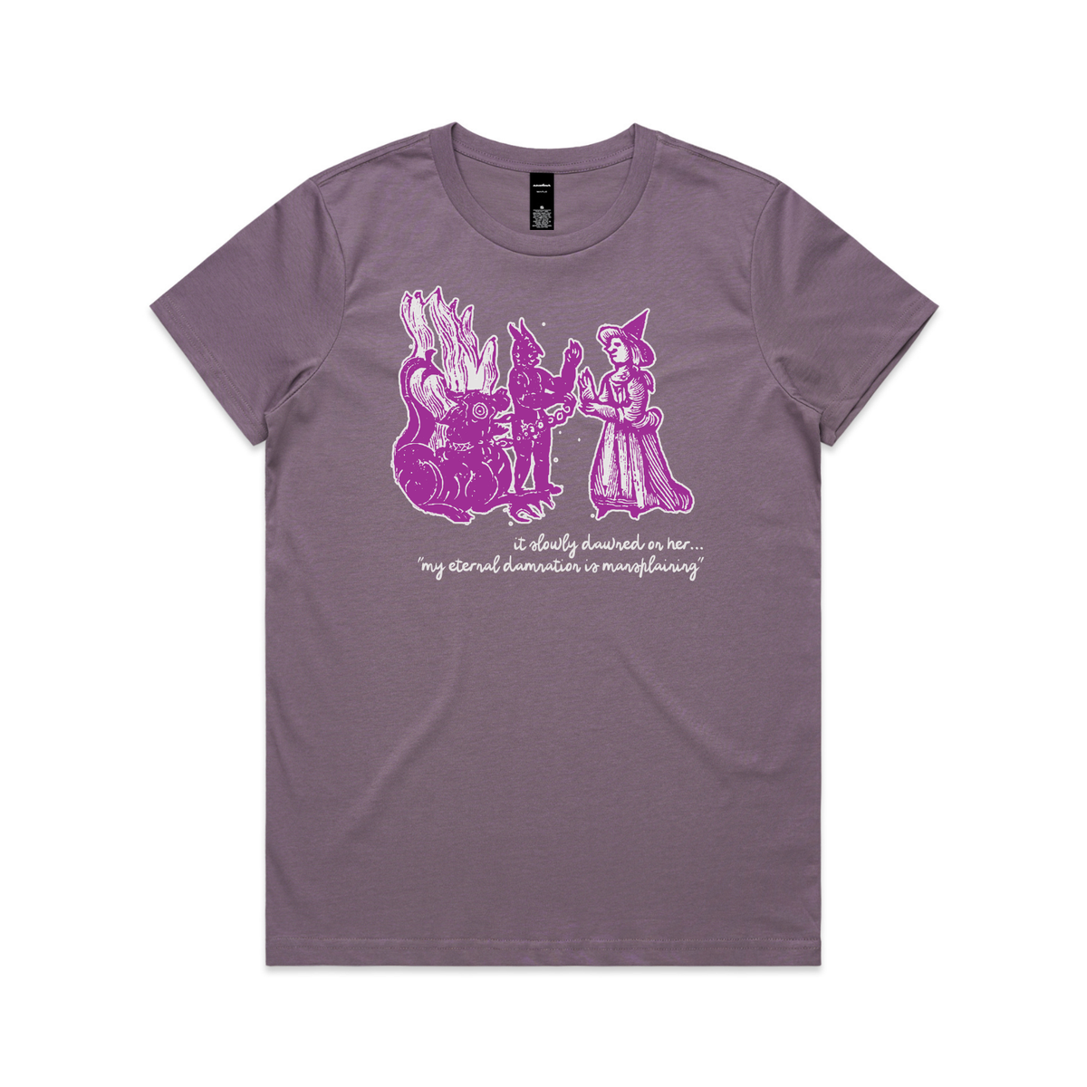 Damnation witch and devil feminist t-shirt in mauve, womens fit — fthis