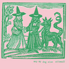 Detail of medieval woodcut style design of witches with a demon-dog saying "may my dog also attend?"