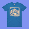I have another engagement - arctic blue staple t-shirt with medieval woodcut illustration showing witches dancing in a circle