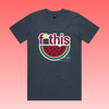 fruity - petrol blue men’s unisex t-shirt featuring “f*this genocide” text with stylised watermelon illustration