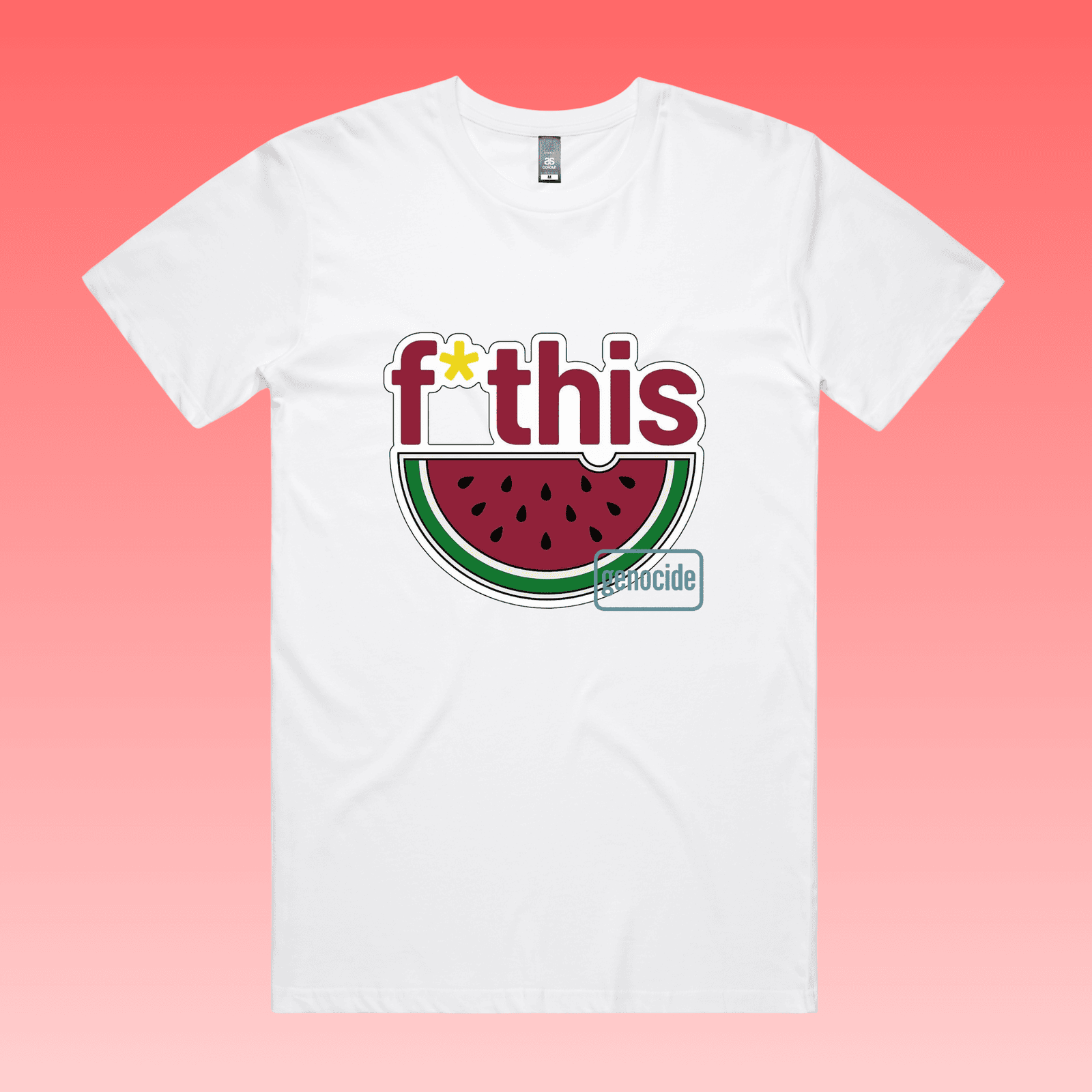 fruity - white classic men’s unisex t-shirt featuring “f*this genocide” text with stylised watermelon illustration