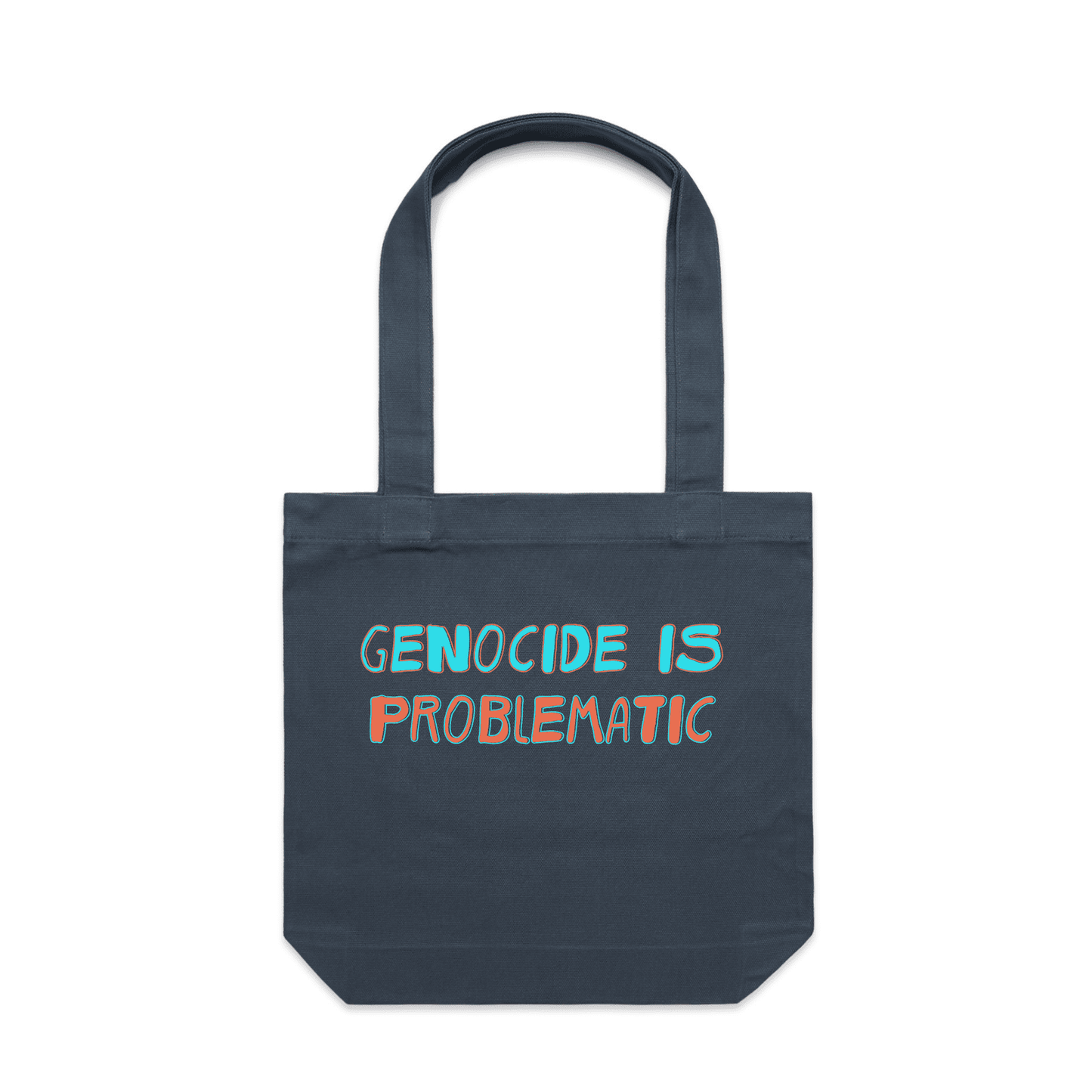 genocide is probleatic tote bag - petrol blue - fthis