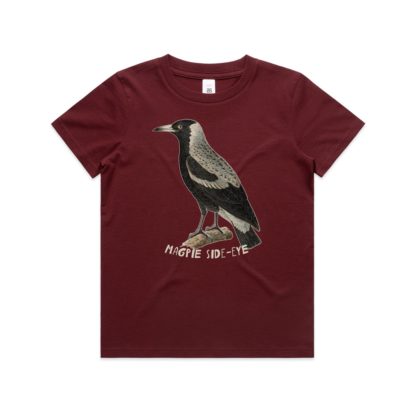 magpie side-eye | australian magpie kids t-shirt