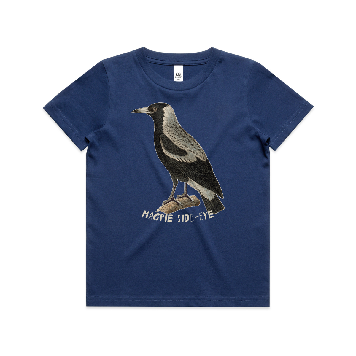 magpie side-eye | australian magpie kids t-shirt