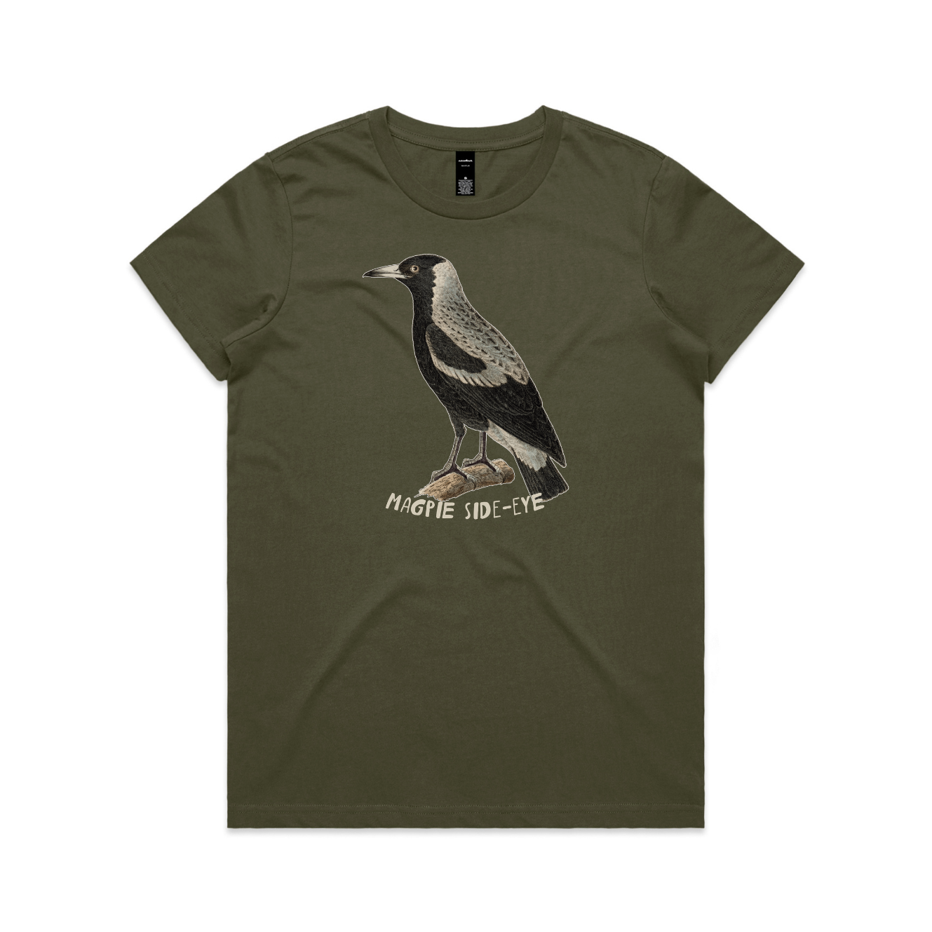 Magpie side-eye women's relaxed t-shirt in army — fthis