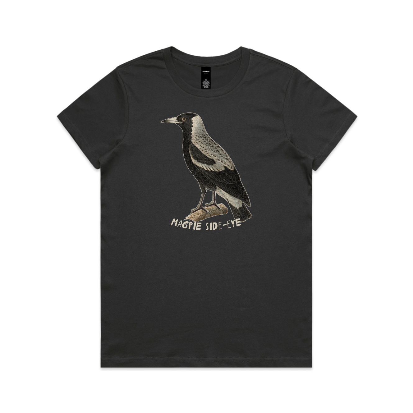 Magpie side-eye women's relaxed t-shirt in coal — fthis