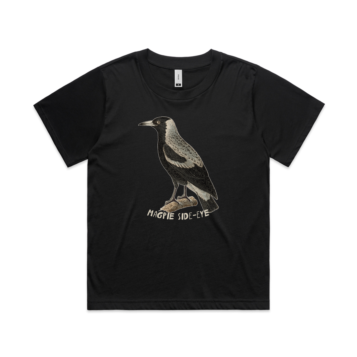 Magpie side-eye boxy drop-shoulder t-shirt in black — fthis