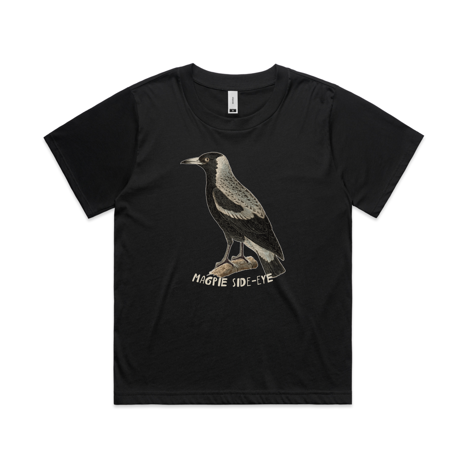 Magpie side-eye boxy drop-shoulder t-shirt in black — fthis