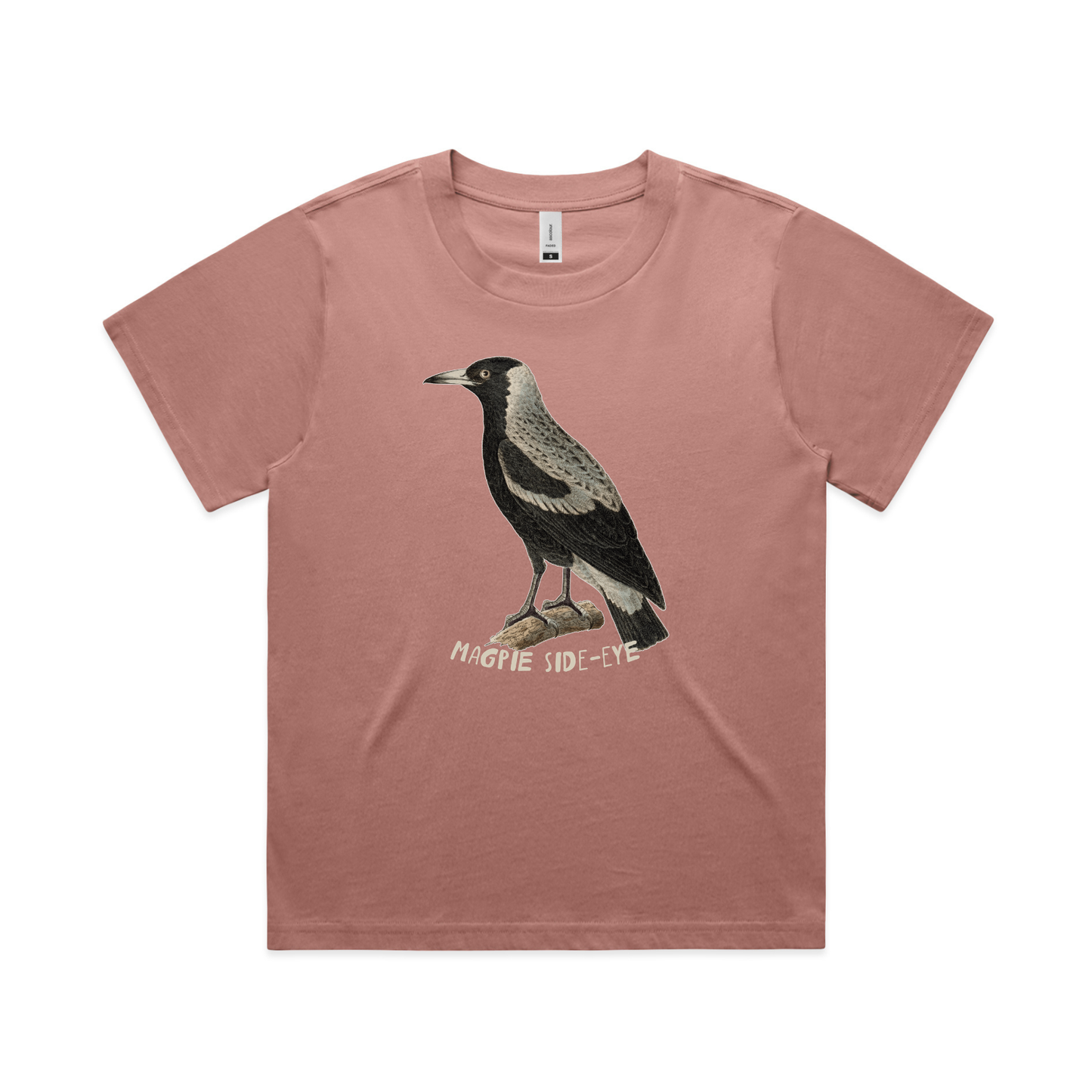 Magpie side-eye boxy drop-shoulder t-shirt in hazy pink — fthis