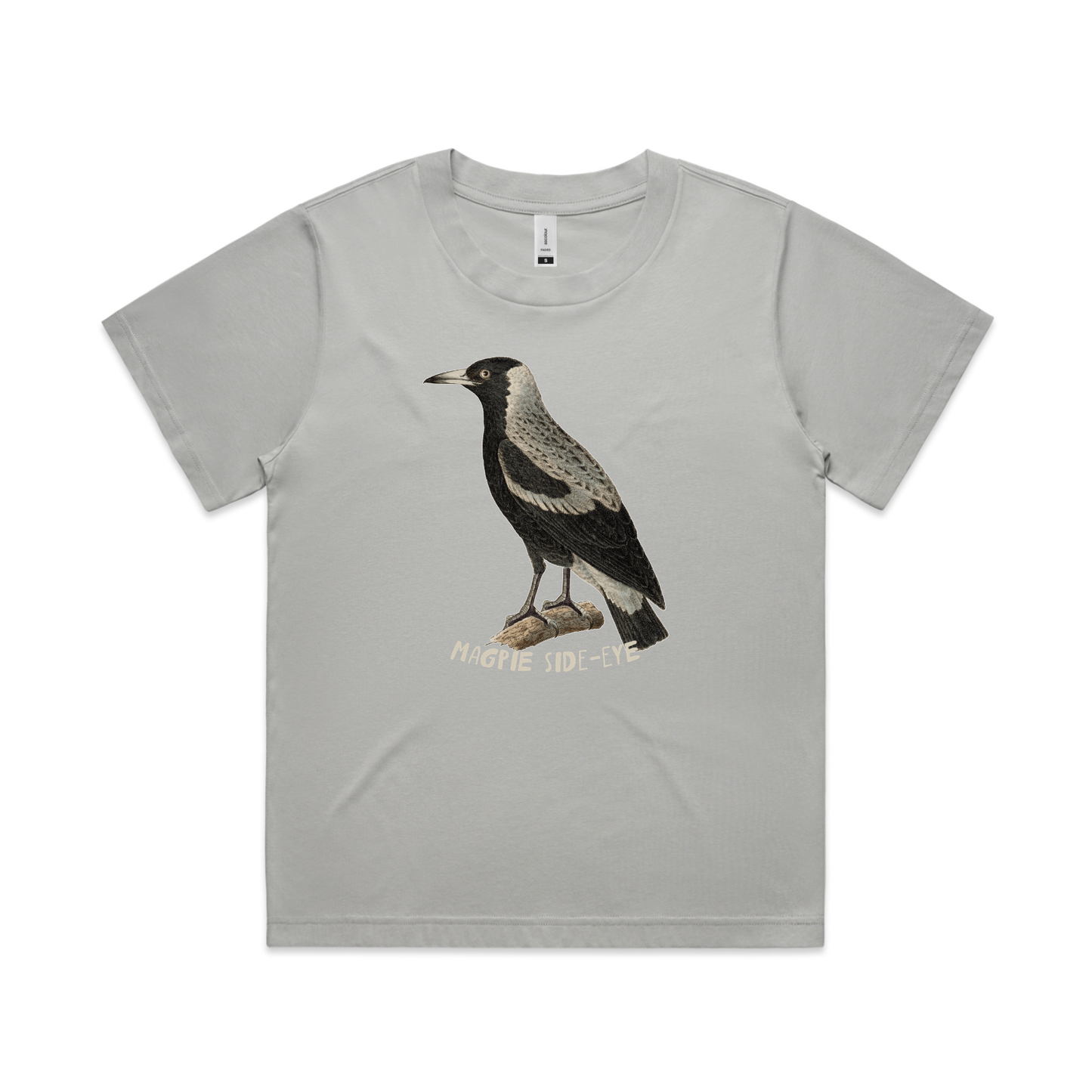 Magpie side-eye boxy drop-shoulder t-shirt in storm — fthis