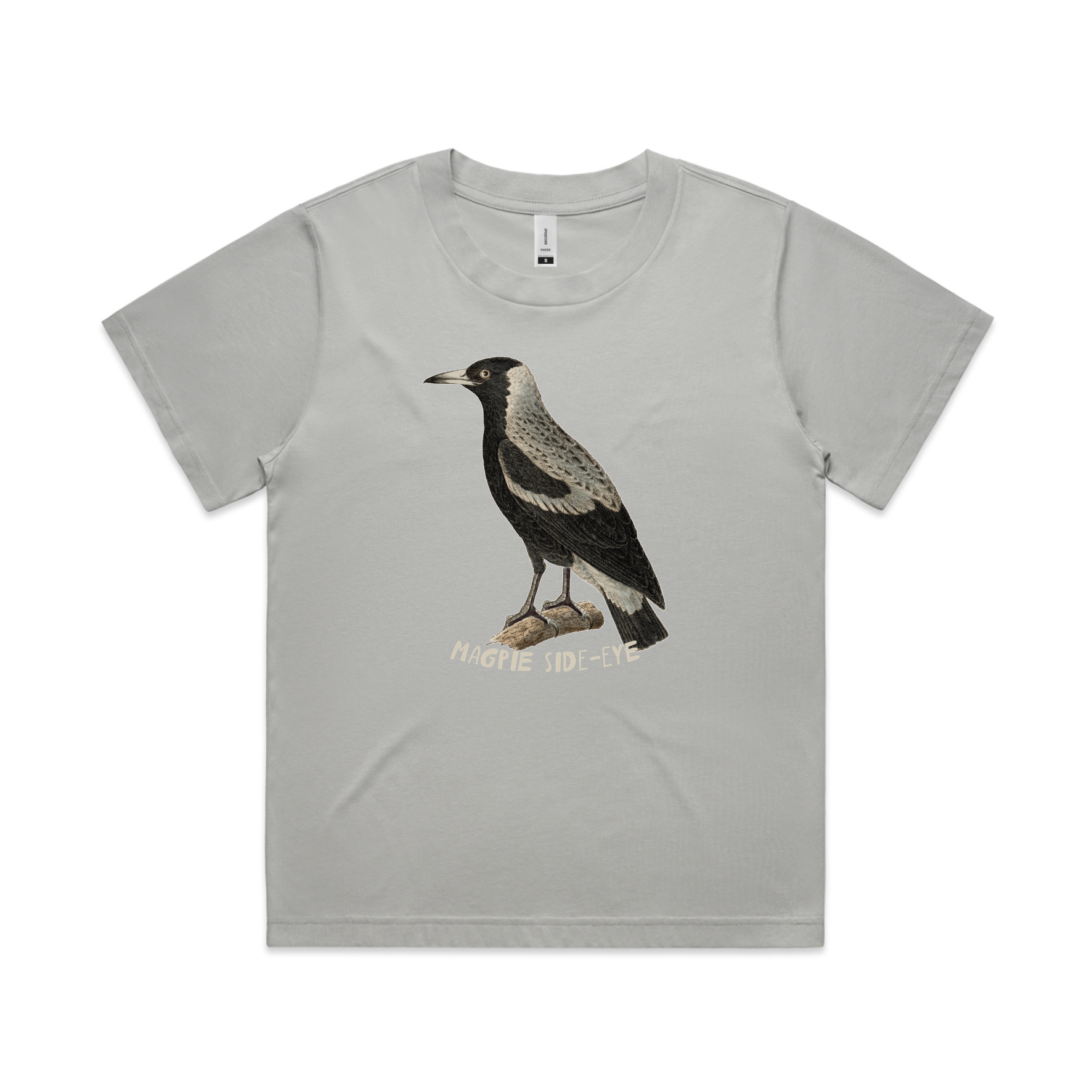 Magpie side-eye boxy drop-shoulder t-shirt in storm — fthis