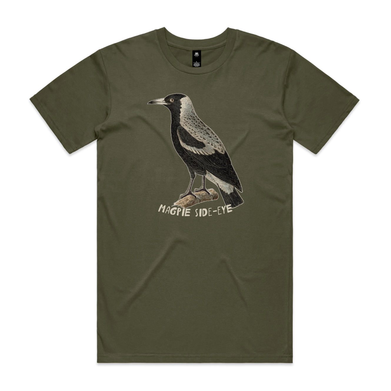 Magpie side-eye t-shirt in army — fthis