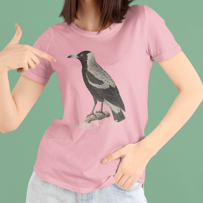 magpie side-eye | australian magpie graphic t-shirt