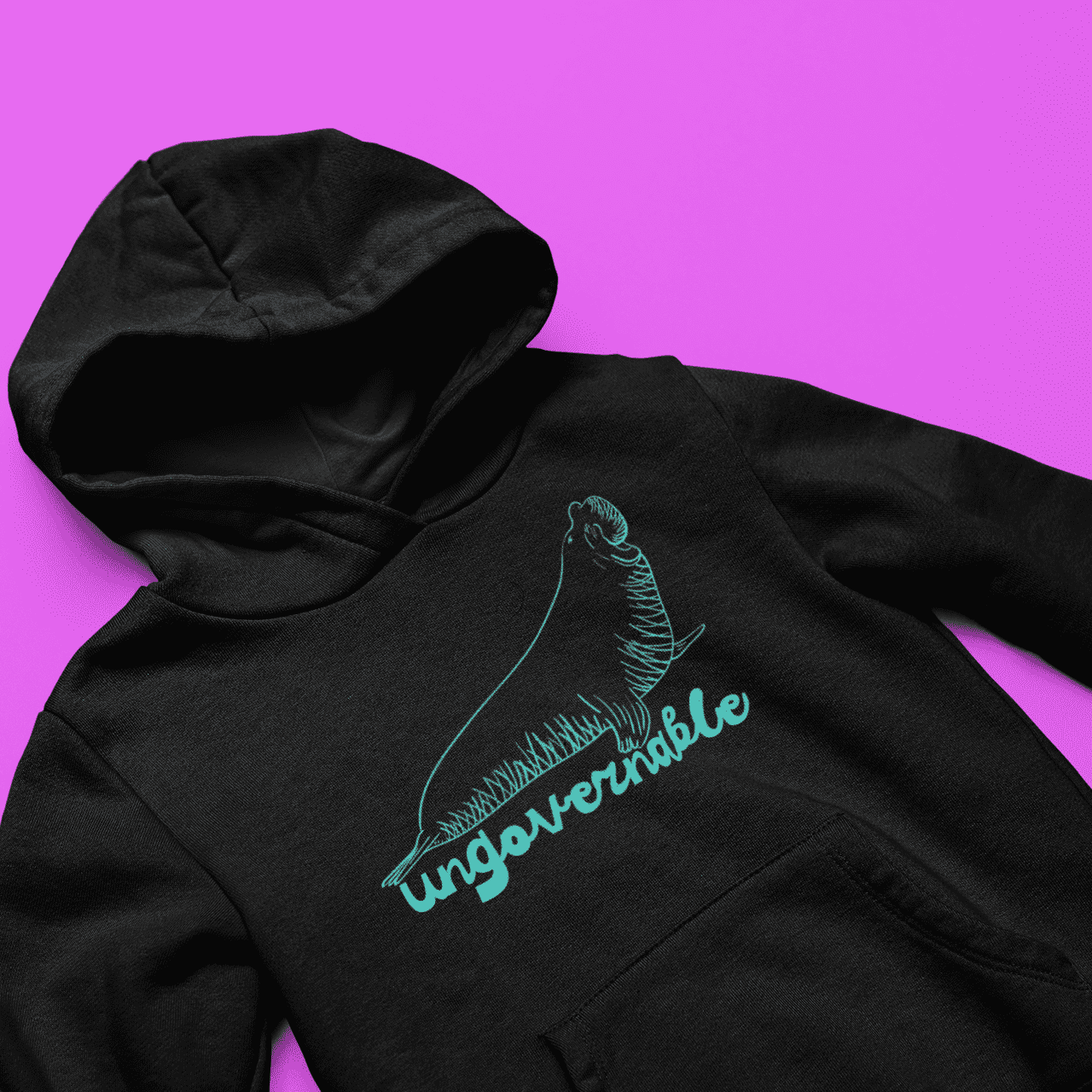 Neil the seal adult hoodie flatlay - fthis