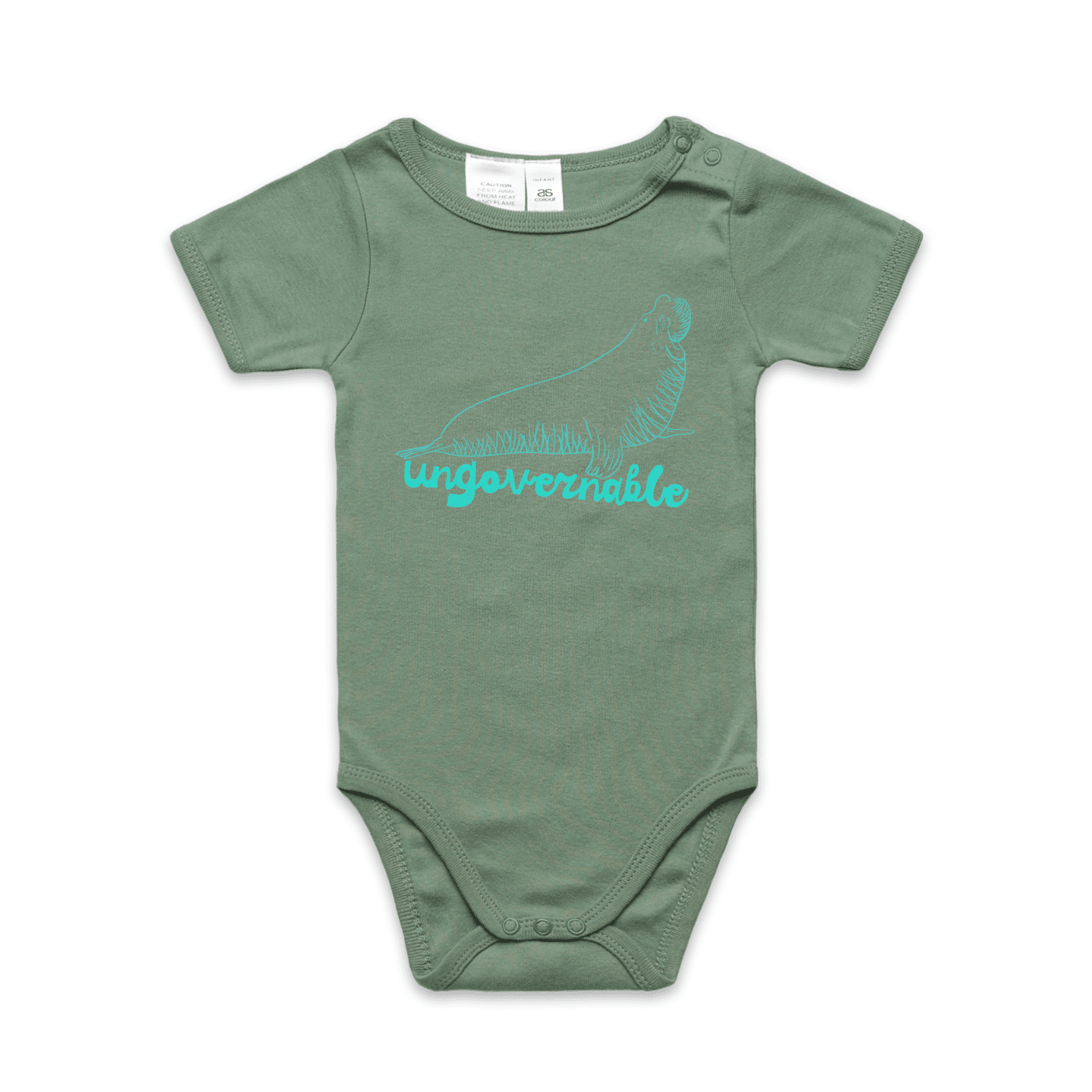 neil the seal baby onesie - sage - fthis