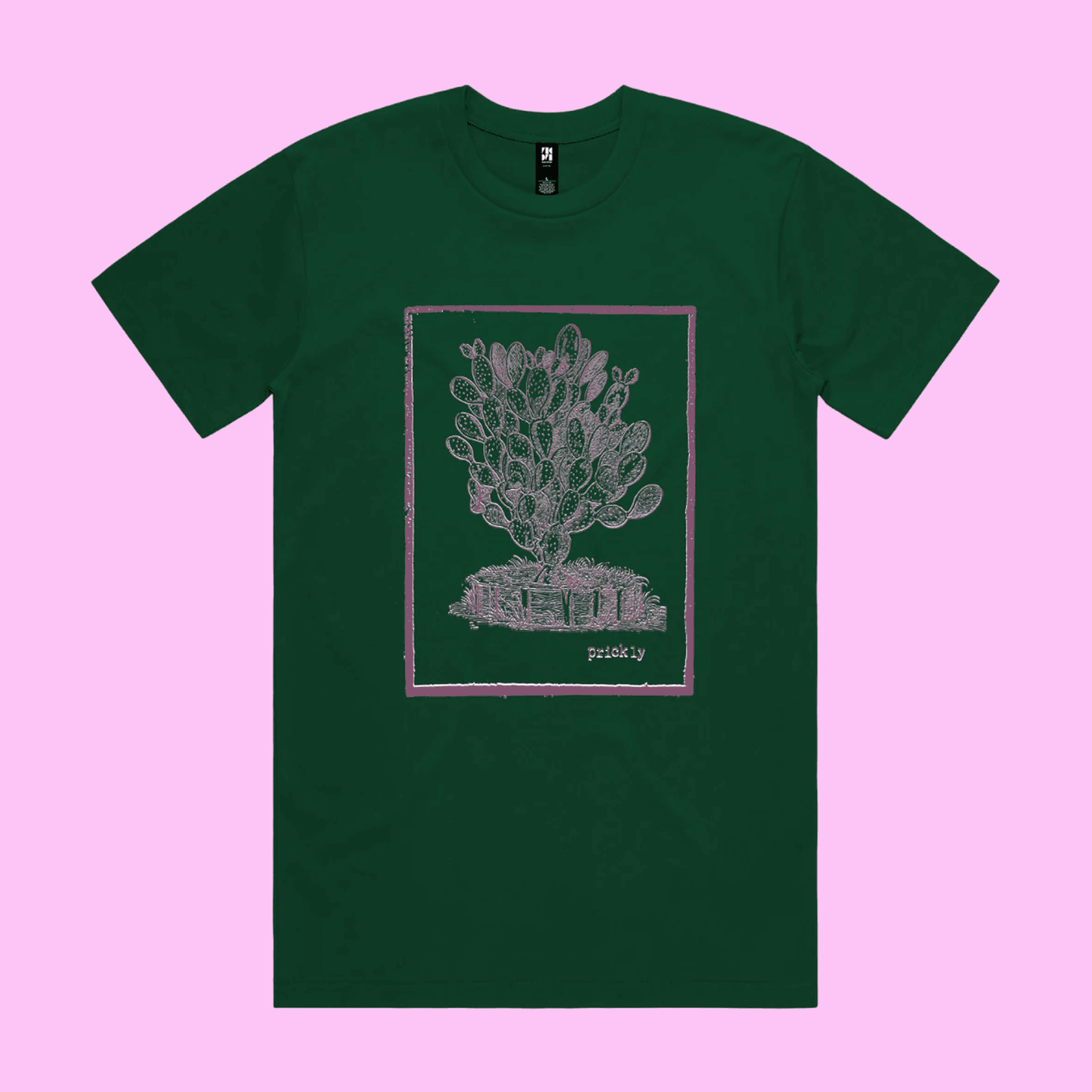Prickly - emerald classic t-shirt with vintage woodcut style illustration of a cactus - fthis