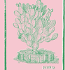 Detail of prickly tee design in green with white highlight with a cactus plant with a pink background and the word 'prickly' 
