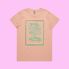 Prickly - pink maple t-shirt with vintage woodcut style illustration of a cactus - fthis
