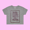 Prickly - grey marle crop t-shirt with vintage woodcut style illustration of a cactus - fthis