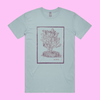 Prickly - pale blue staple t-shirt with vintage woodcut style illustration of a cactus - fthis