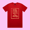 Prickly - red staple t-shirt with vintage woodcut style illustration of a cactus - fthis