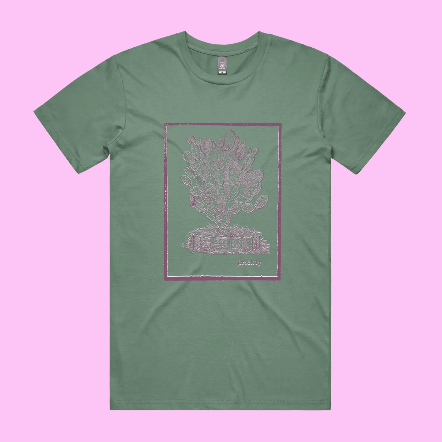 Prickly - rage staple t-shirt with vintage woodcut style illustration of a cactus - fthis