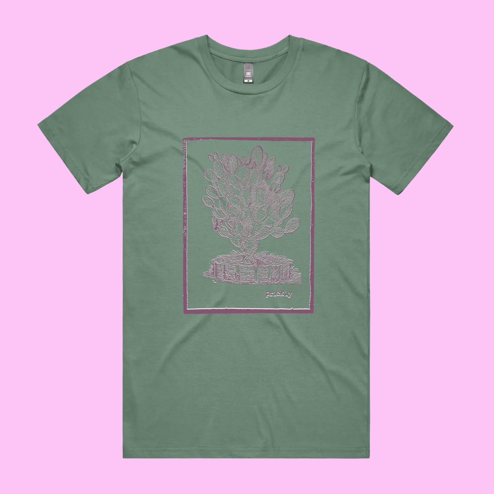 Prickly - rage staple t-shirt with vintage woodcut style illustration of a cactus - fthis