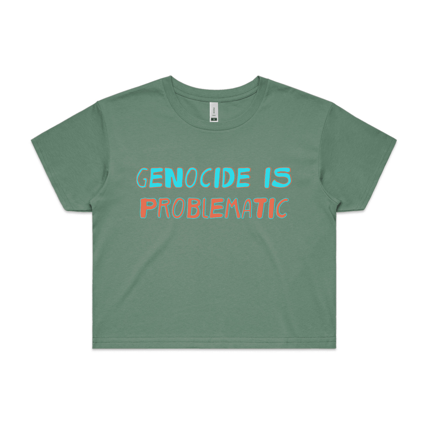genocide is problematic crop t-shirt - sage - fthis