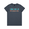 genocide is problematic t-shirt - womens - petrol blue - fthis