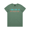 genocide is problematic t-shirt - womens - sage - fthis