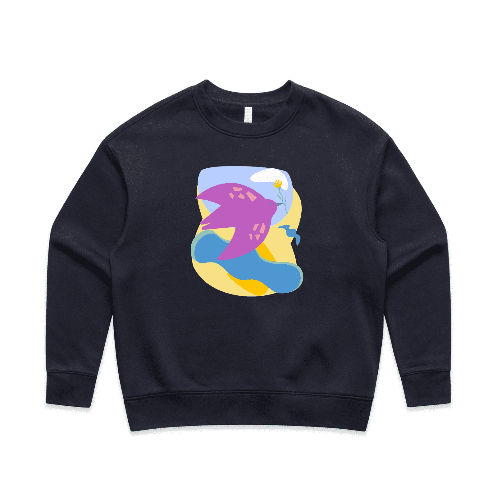 "River to the sea - peace" sweater - women's - on AS Colour Relax - ink blue - fthis