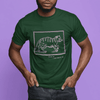 Excuse me, I must feed my cat - man wearing emerald classic t-shirt with medieval woodcut style illustration of a witches cat