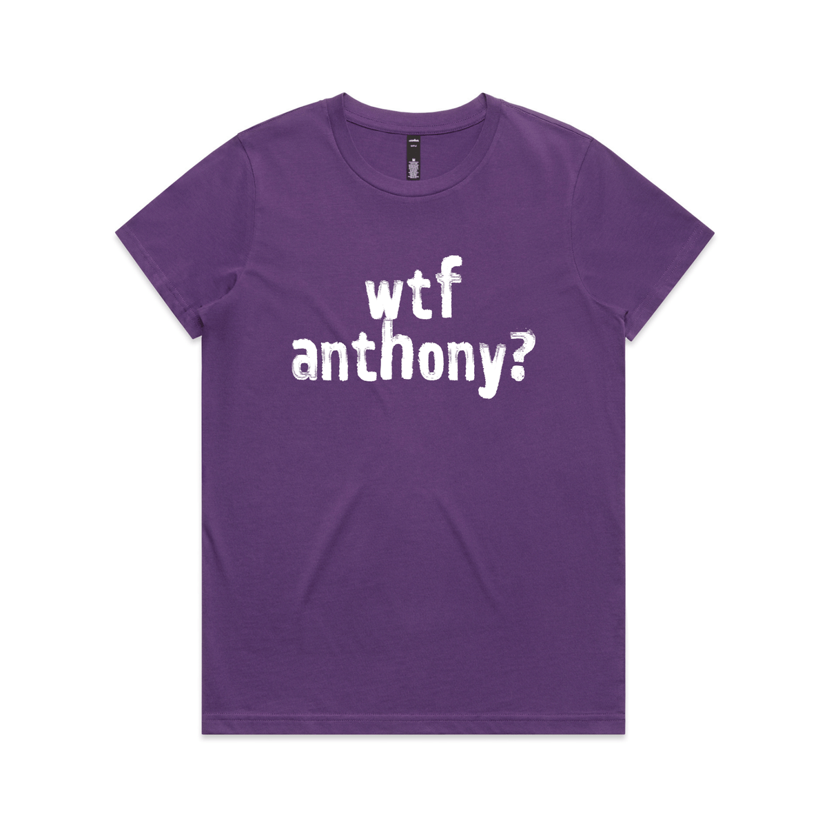 wtf anthony? protest t-shirt in purple, AS Colour Maple — fthis